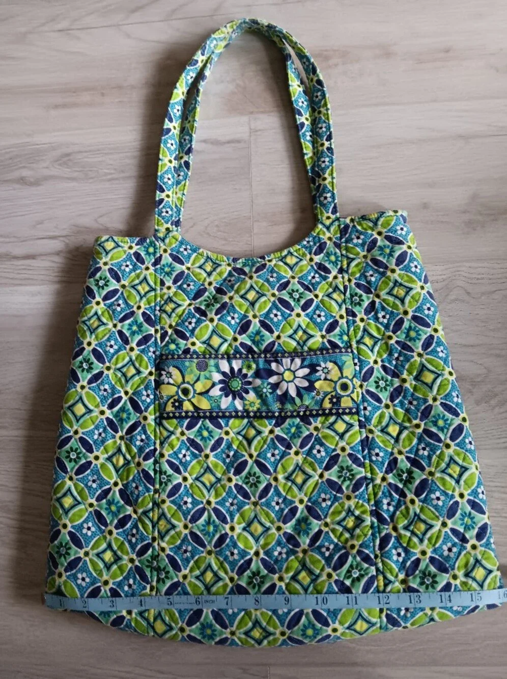 Vera Bradley Daisy Daisy Tote Bag Double Strap Pocket Blue Green Yellow Blue